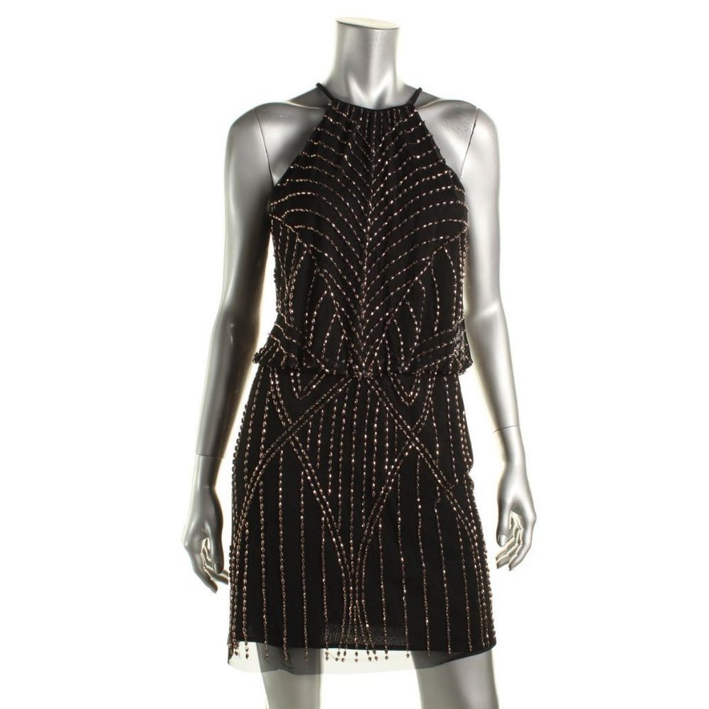 AQUA Very Chic litle black Dress Beaded Cocktail Small X-Small New with tag